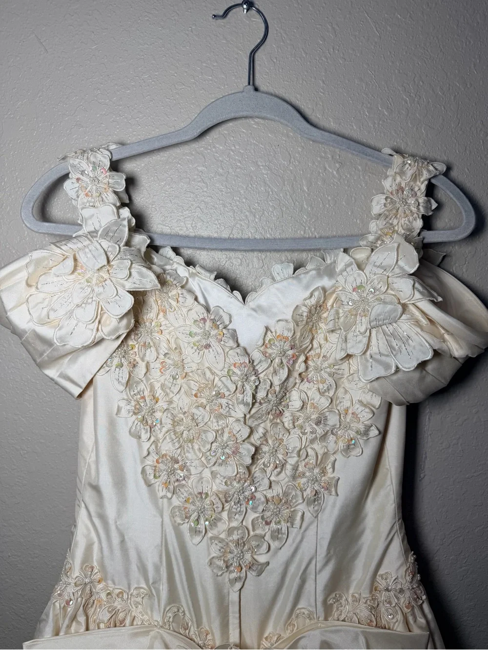Vintage 100% Silk Wedding Dress Size 10 Romantic Princess Floral Beaded